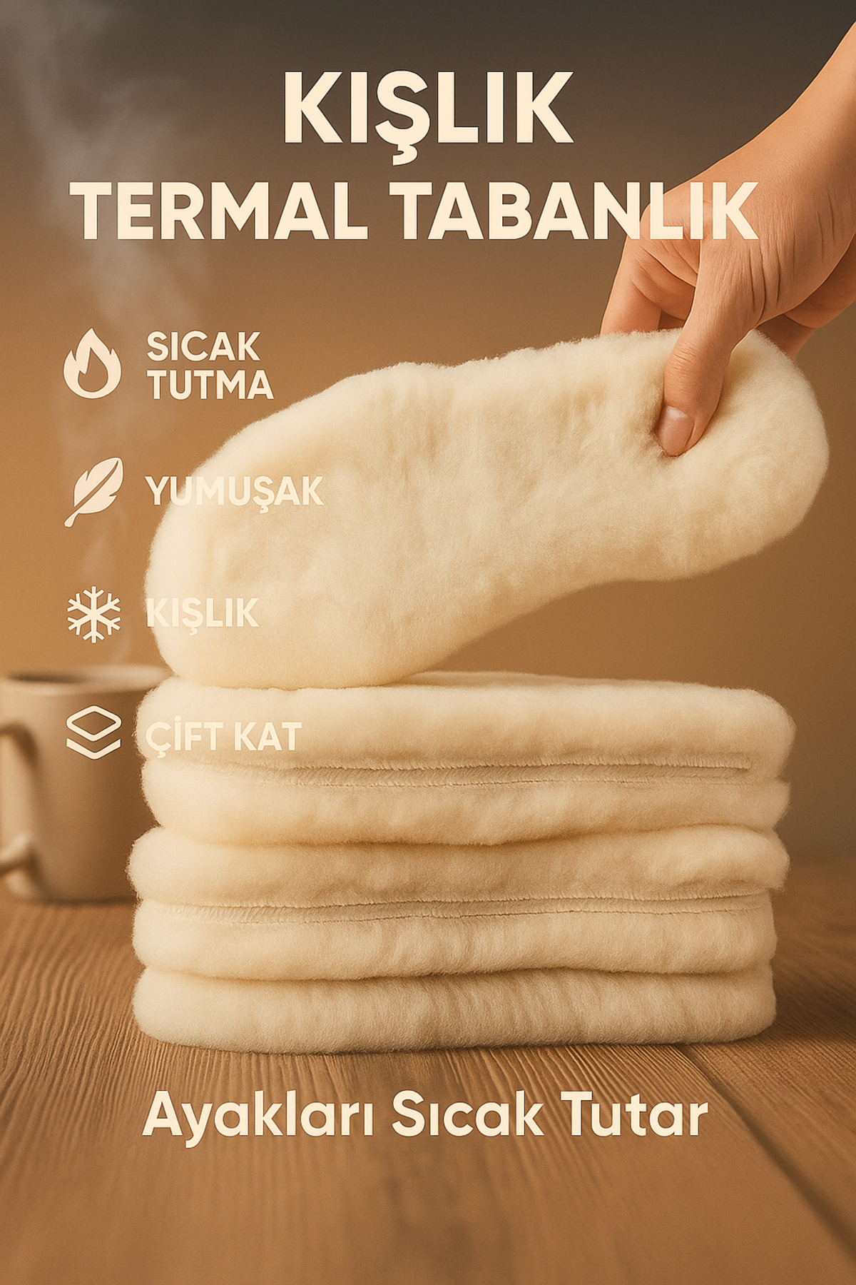 Kışlık Termal Ayakkabı Tabanlığı 1 Çift Peluş, Yumuşak, Ayakları Sıcak Tutan Unisex Kışlık Tabanlık