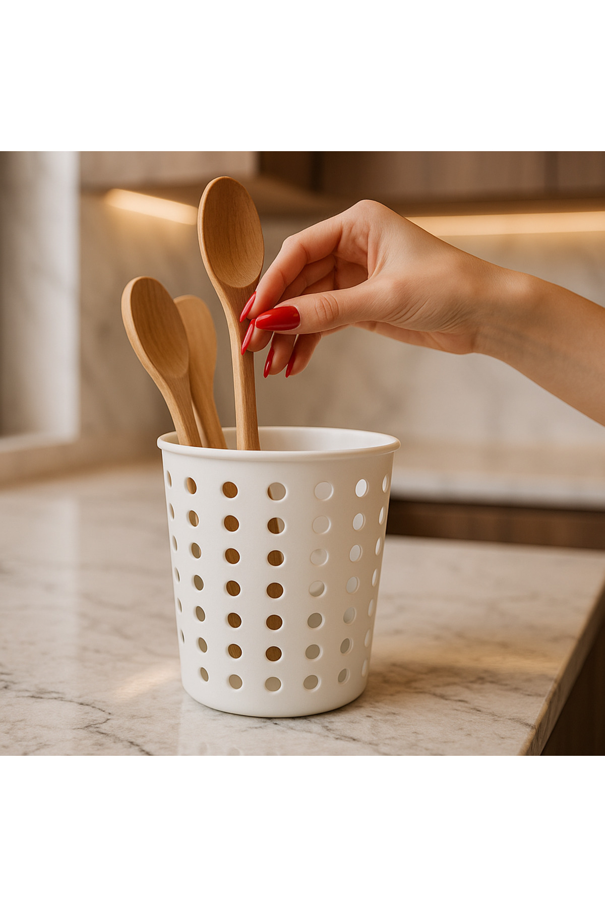 Gri Kaşıklık – 13 cm Delikli Silindirik Tezgâh Üstü Kaşık/Spatula Düzenleyici