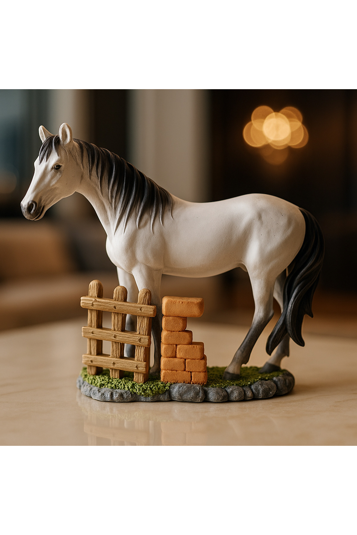 Dekoratif Beyaz Gri At Biblosu – Lüks ve Şık Ev Ofis Süs Eşyası,Premium Detaylı Tasarım, Zarif Figür
