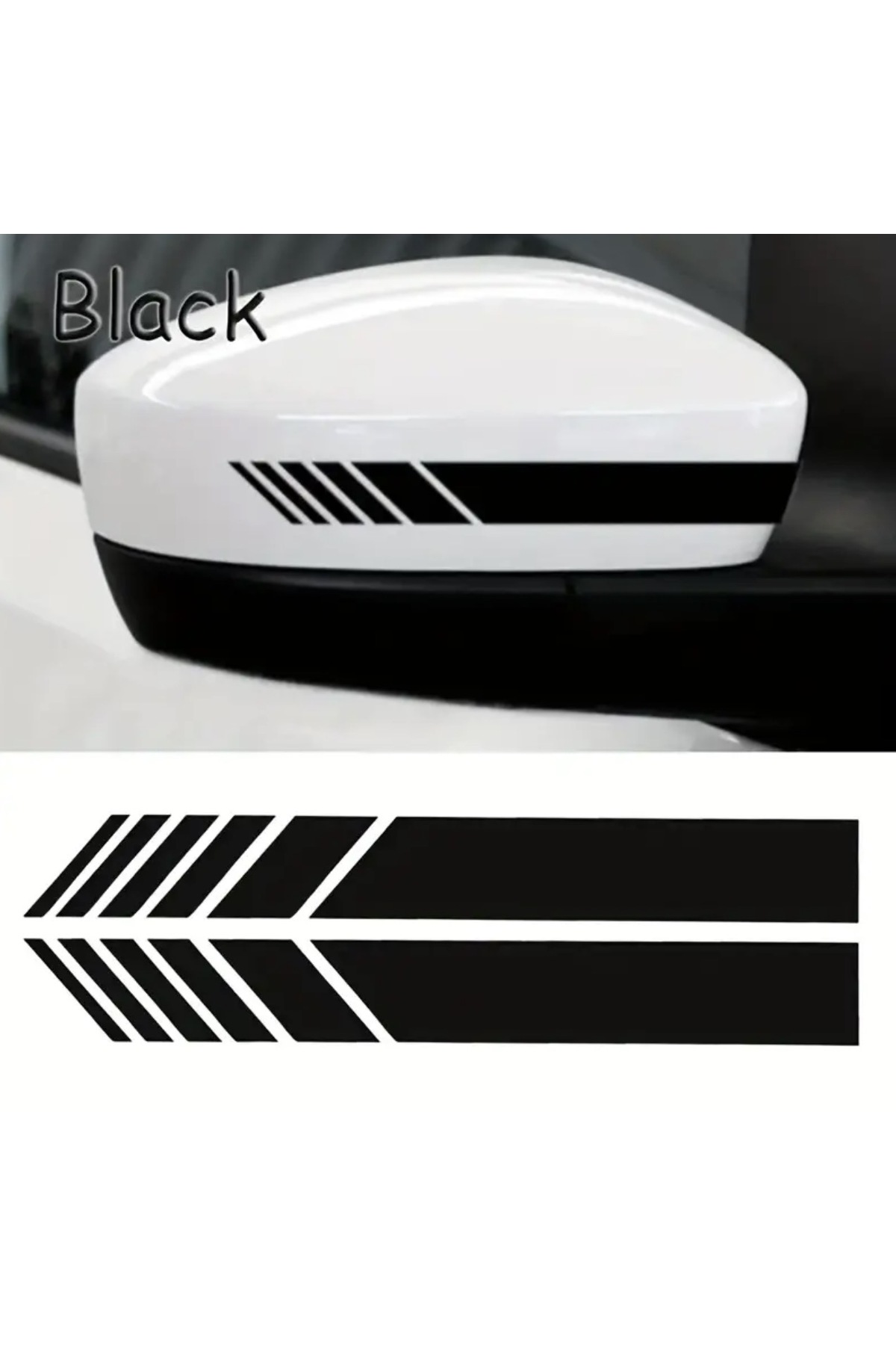 Araba Yan Ayna Çizgi Sticker Seti 2 Adet – Siyah Renk, Çizilmeye Dayanıklı Şerit Etiket