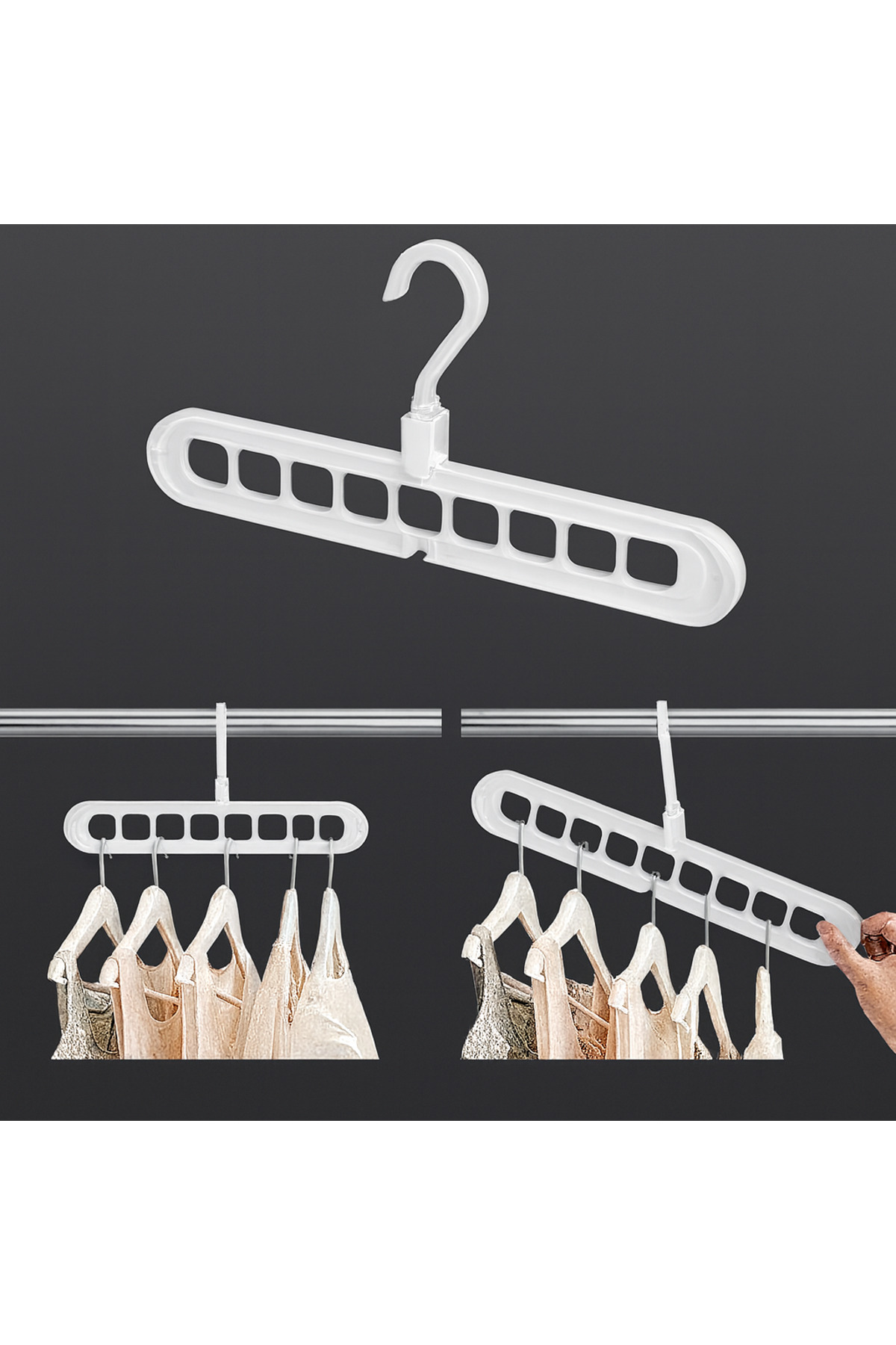 BEYAZ 9 Gözlü Dönüşümlü Akıllı Askı | Katlanabilir, Çok Fonksiyonlu Dolap İçi Düzenleyici