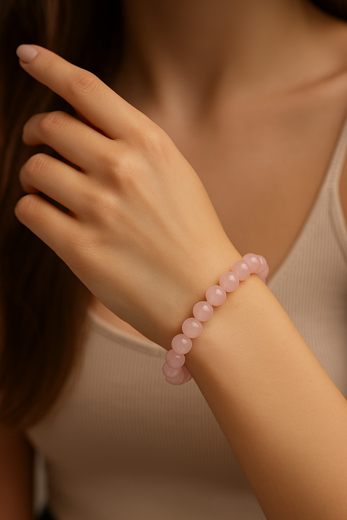 Doğal Pembe Kuvars Taşı Bileklik – Pozitif Enerji ve Şık Tasarım