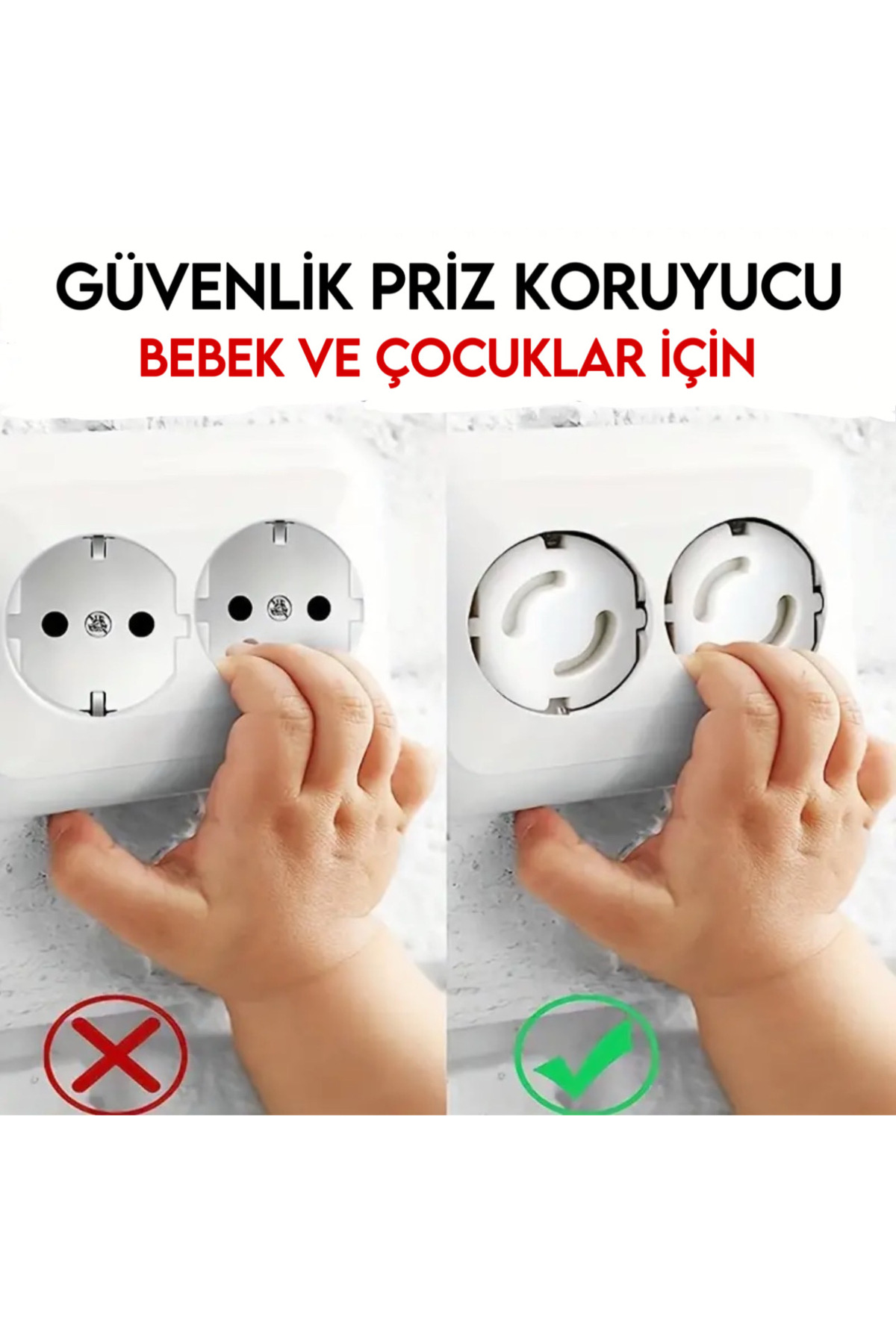 5’li Güvenlik Priz Koruyucu – Bebek ve Çocuklar İçin Deliksiz Priz Kapağı, Avrupa Tipi