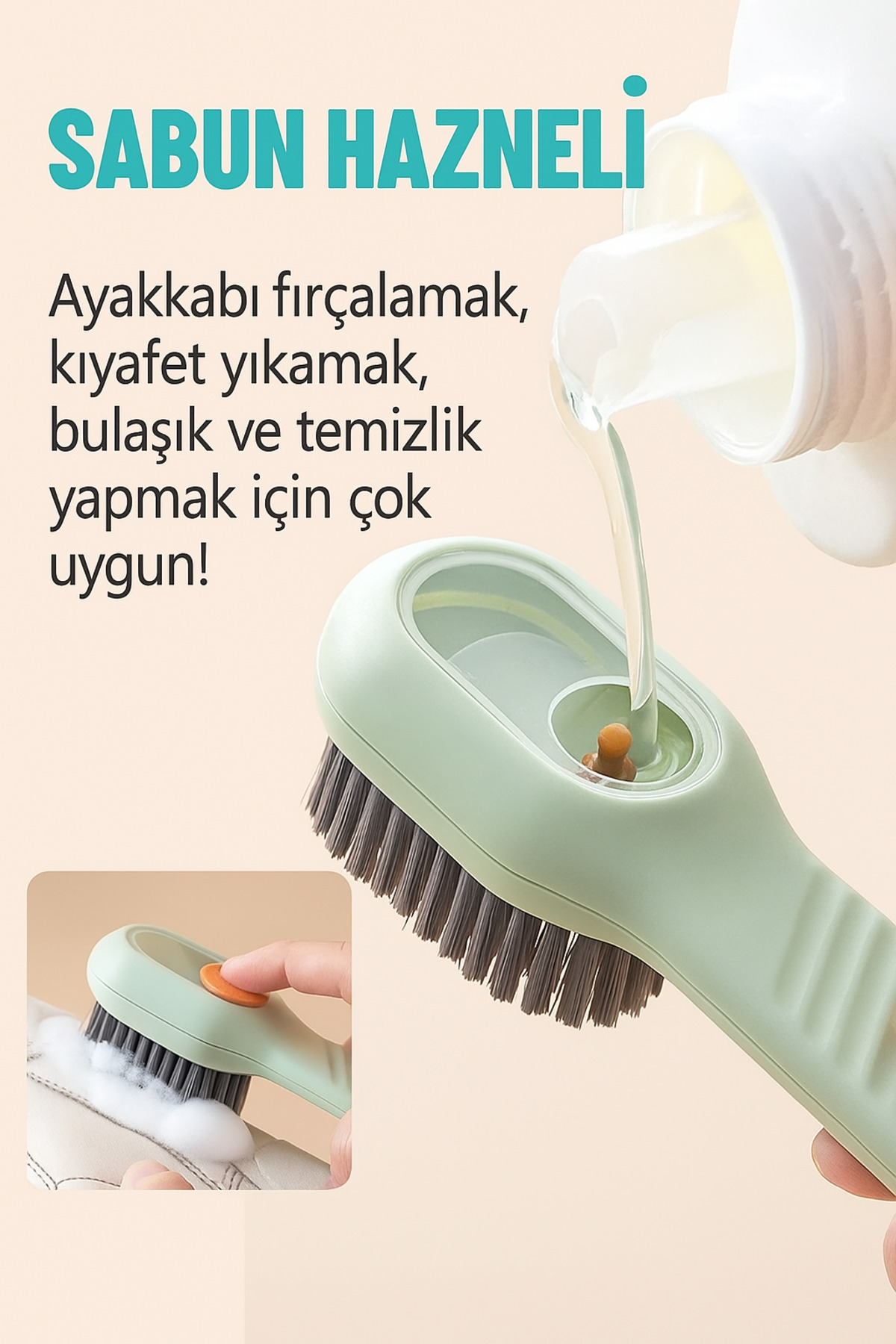 Sabun Hazneli Ayakkabı Temizleme Fırçası - Çok Amaçlı Yumuşak Kıllı Fırça