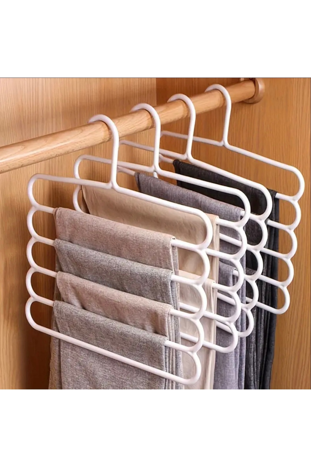 5 Katlı Pantolon Askılığı | Kaymaz Beyaz Çok Katlı Organizer | Yer Tasarruflu Dolap Düzenleyici Askı