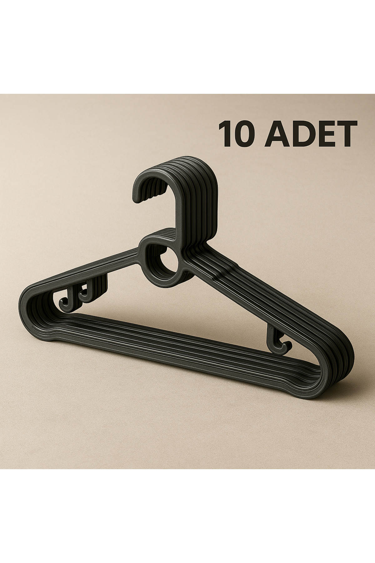 10 lu Siyah Çok Amaçlı Plastik Askı Seti Kaymaz, Dayanıklı ve Şık Tasarım