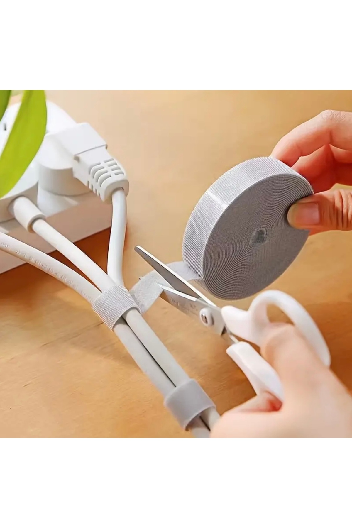 5 Metre Kesilebilir Cırtlı Kablo Düzenleyici Bant - Çok Amaçlı Organizer - Gri Renk