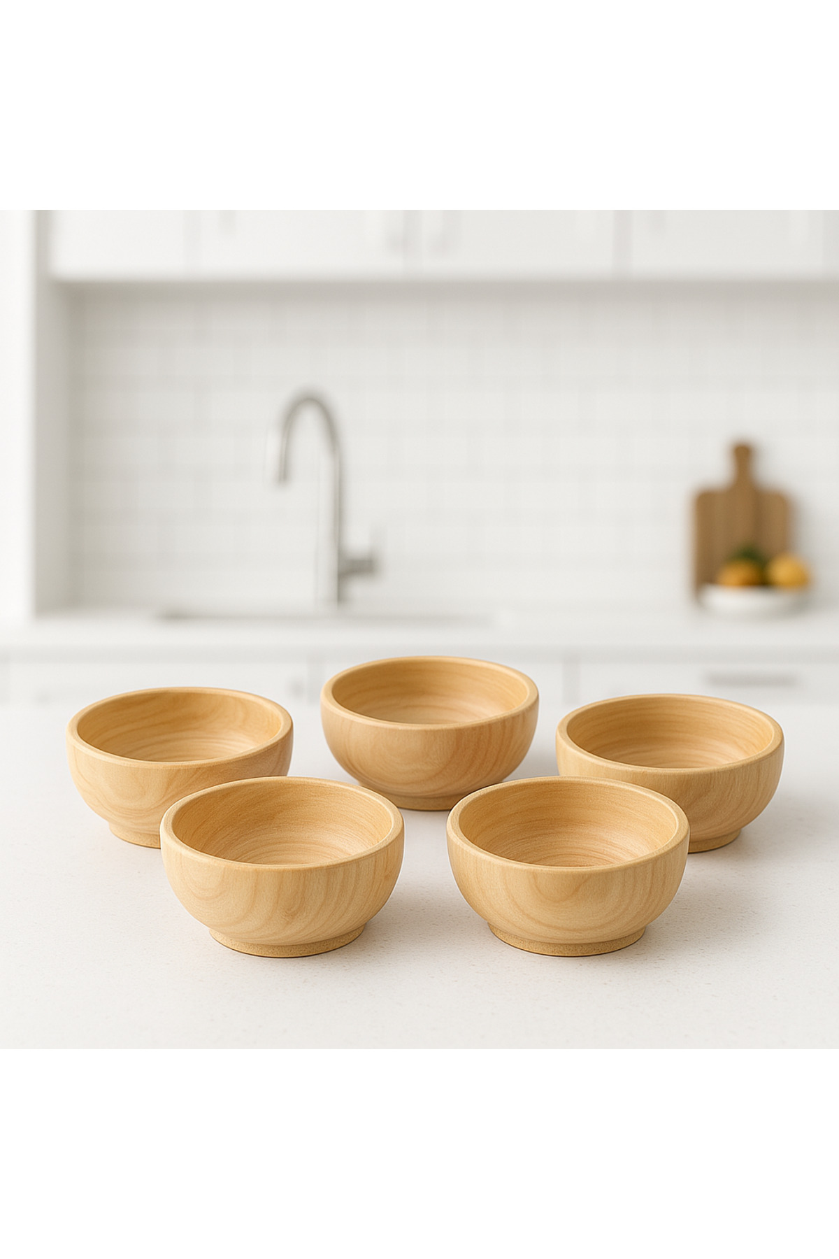 El Yapımı 5’li Dişbudak Ağacı Ahşap Çerezlik Seti | Doğal, Sağlıklı ve Şık Sunumlar İçin