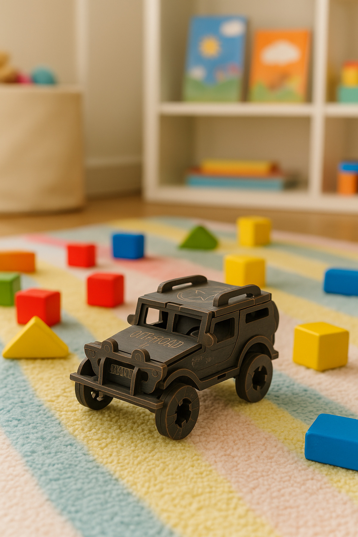 Ahşap 4x4 Off-Road Jeep Oyuncak | Doğal Malzemeli El Yapımı Araba