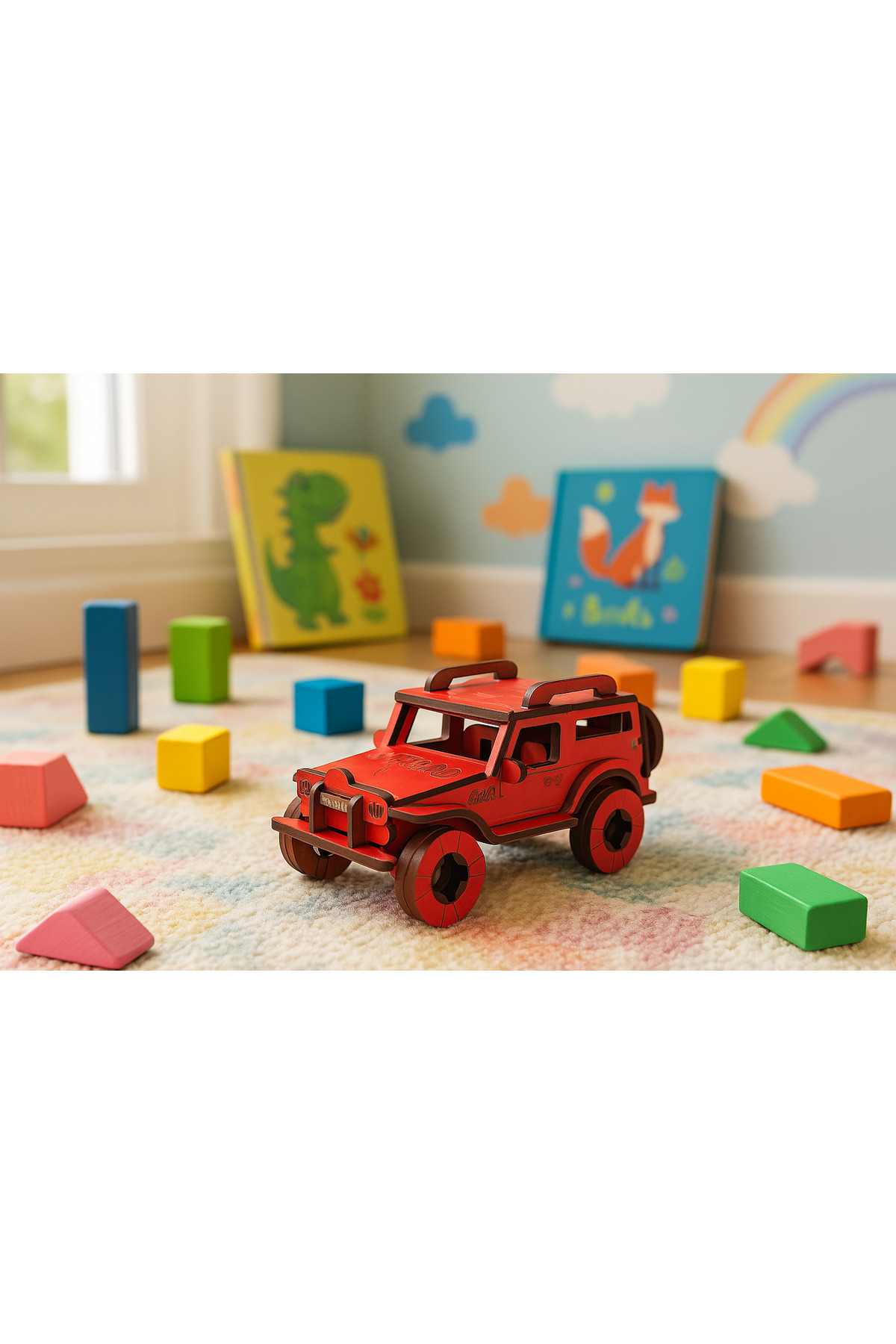 Ahşap 4x4 Off-Road Jeep Oyuncak | Doğal Malzemeli El Yapımı Araba