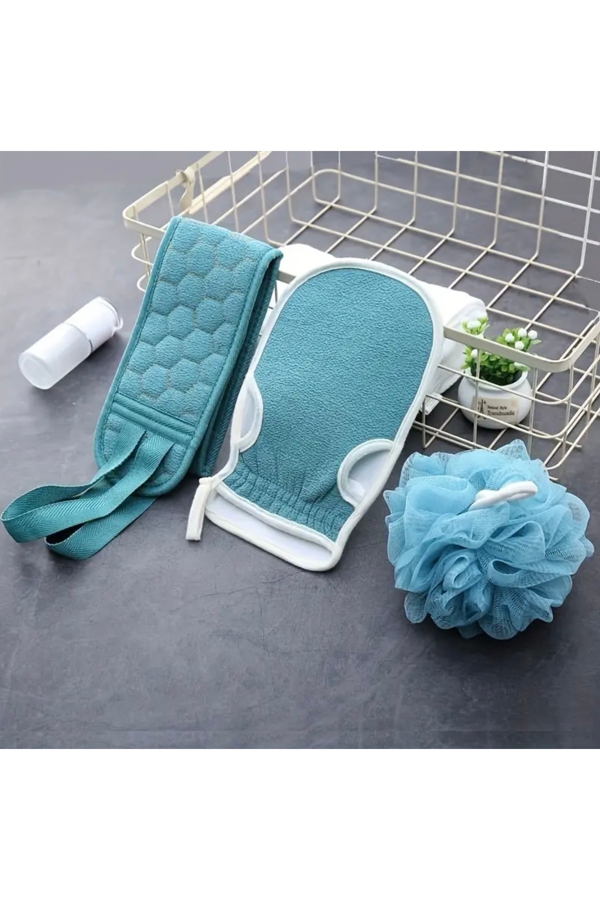 3 Parça Banyo Seti | Duş Lifi, Sırt Temizleme Bandı ve Duş Eldiveni | Derin Cilt Temizliği