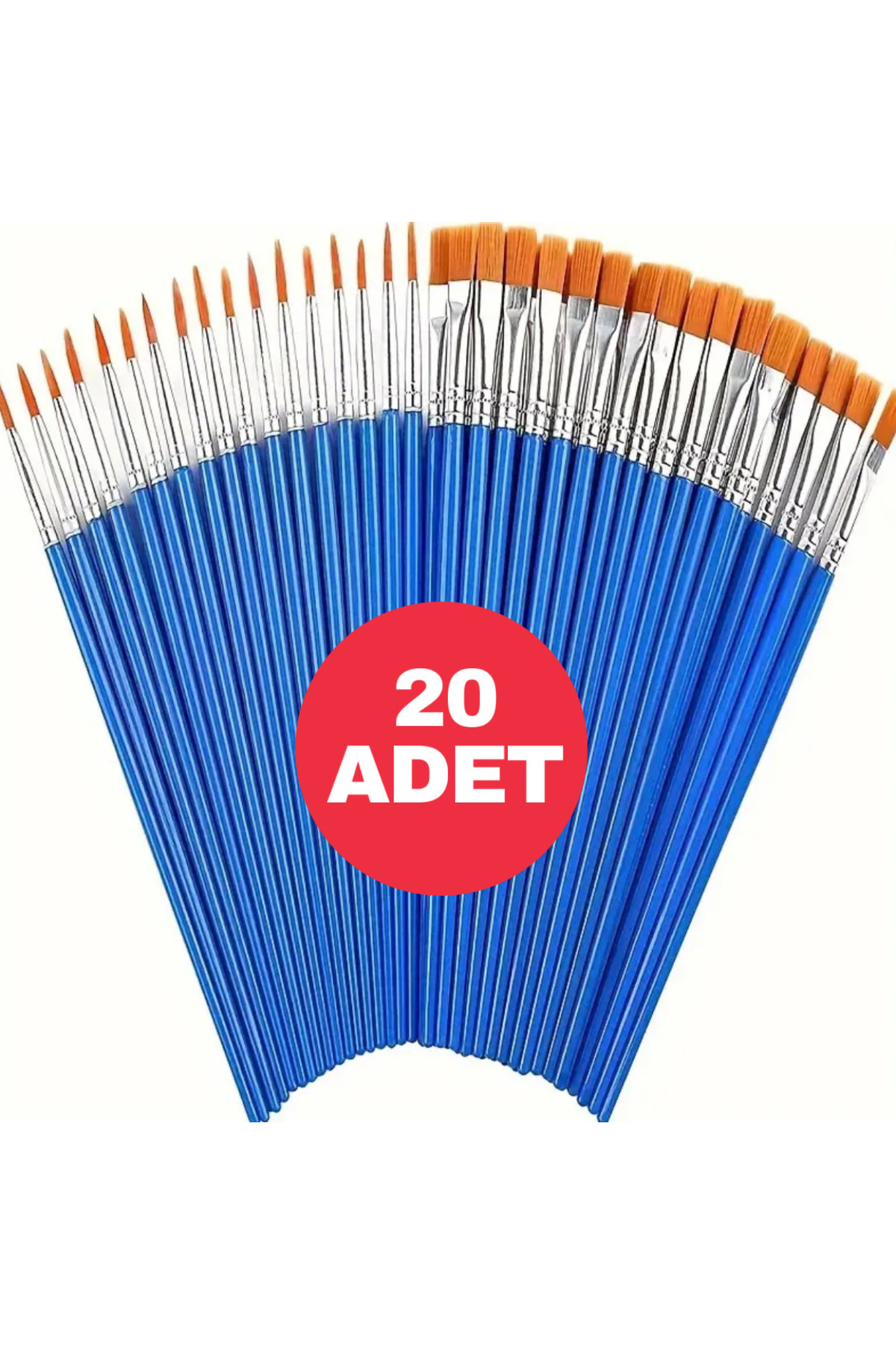 20’li Sentetik Kıl Boyama Fırça Seti - 10 Sivri Uçlu + 10 Düz Uçlu Profesyonel Sanatçı Fırçaları