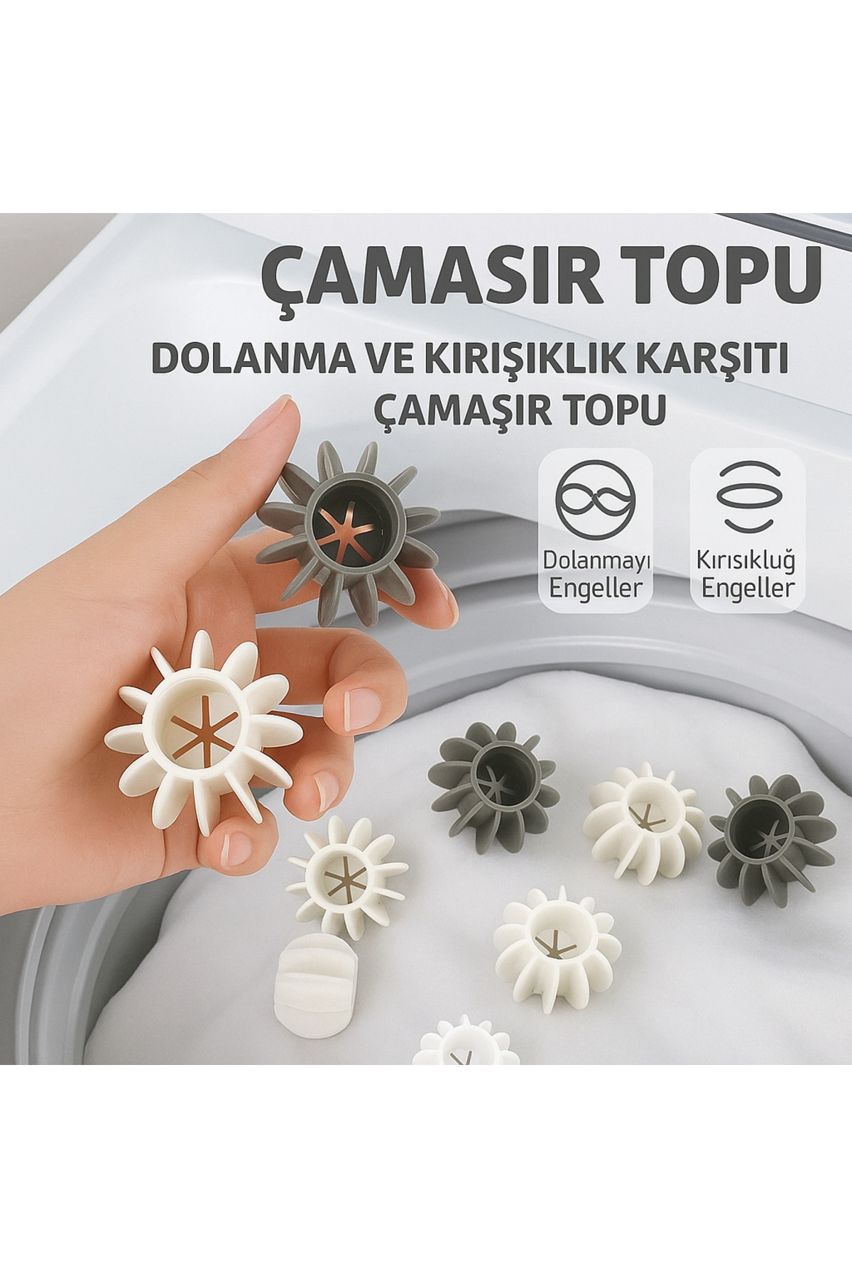 5 Adet Sihirli Çamaşır Makinesi Topları | Kırışıklık ve Dolaşma Önleyici | Tüy ve Toz Toplayıcı