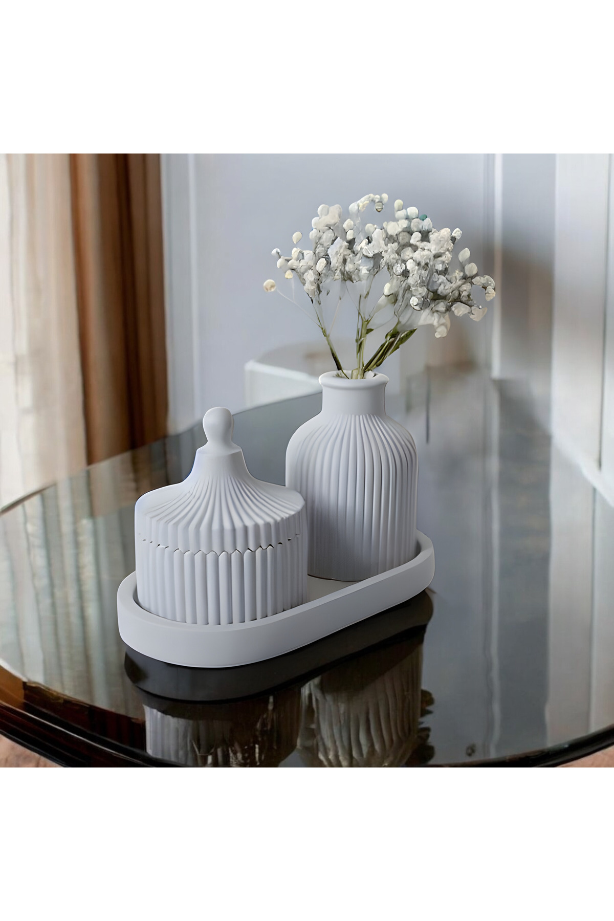 3 Parça Modern Dekoratif Vazo ve Saklama Kutusu Seti - Şık Ev Dekorasyonu