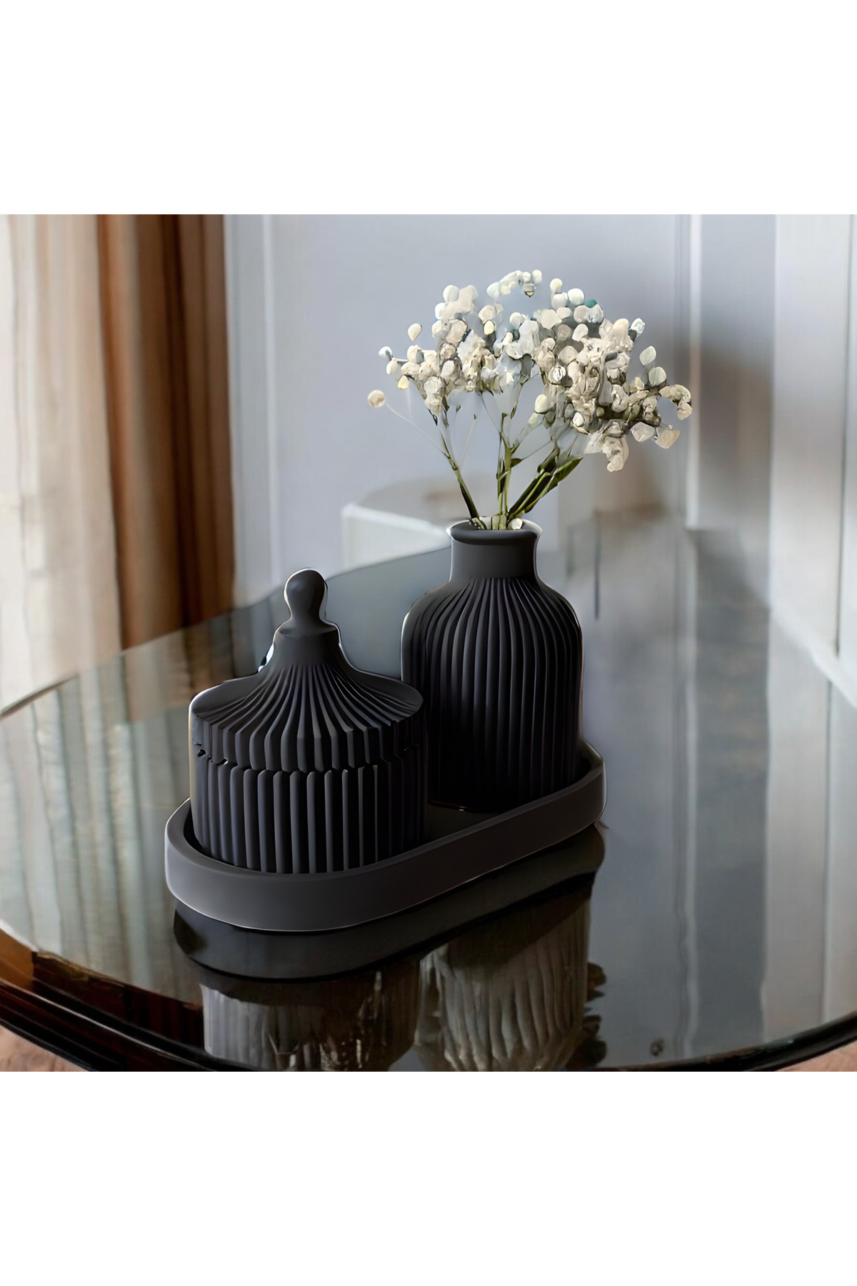 3 Parça Modern Dekoratif Vazo ve Saklama Kutusu Seti - Şık Ev Dekorasyonu