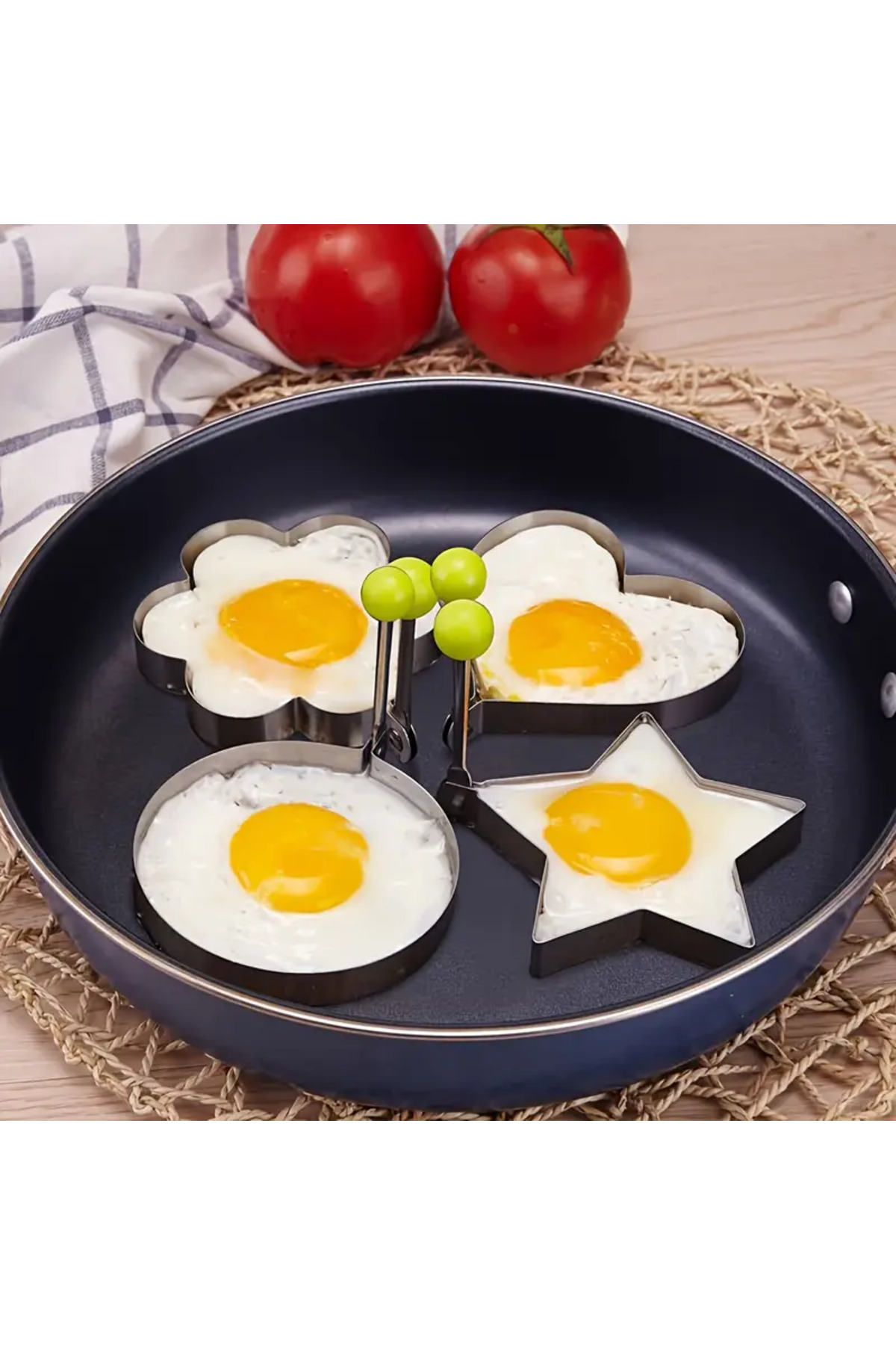 Paslanmaz Çelik 4’lü Yumurta ve Kek Kalıbı – Kalp, Yıldız, Çiçek, Daire Şekilli