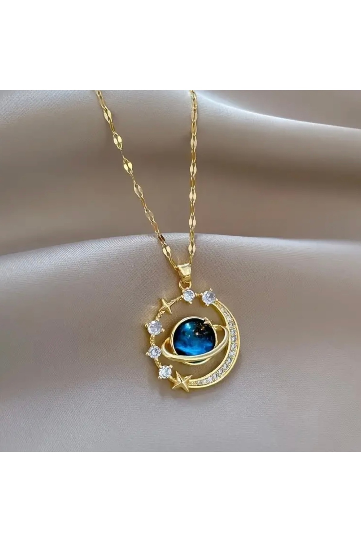 Şık Paslanmaz Çelik Gezegeni ve Yıldızları Temsili Kolye