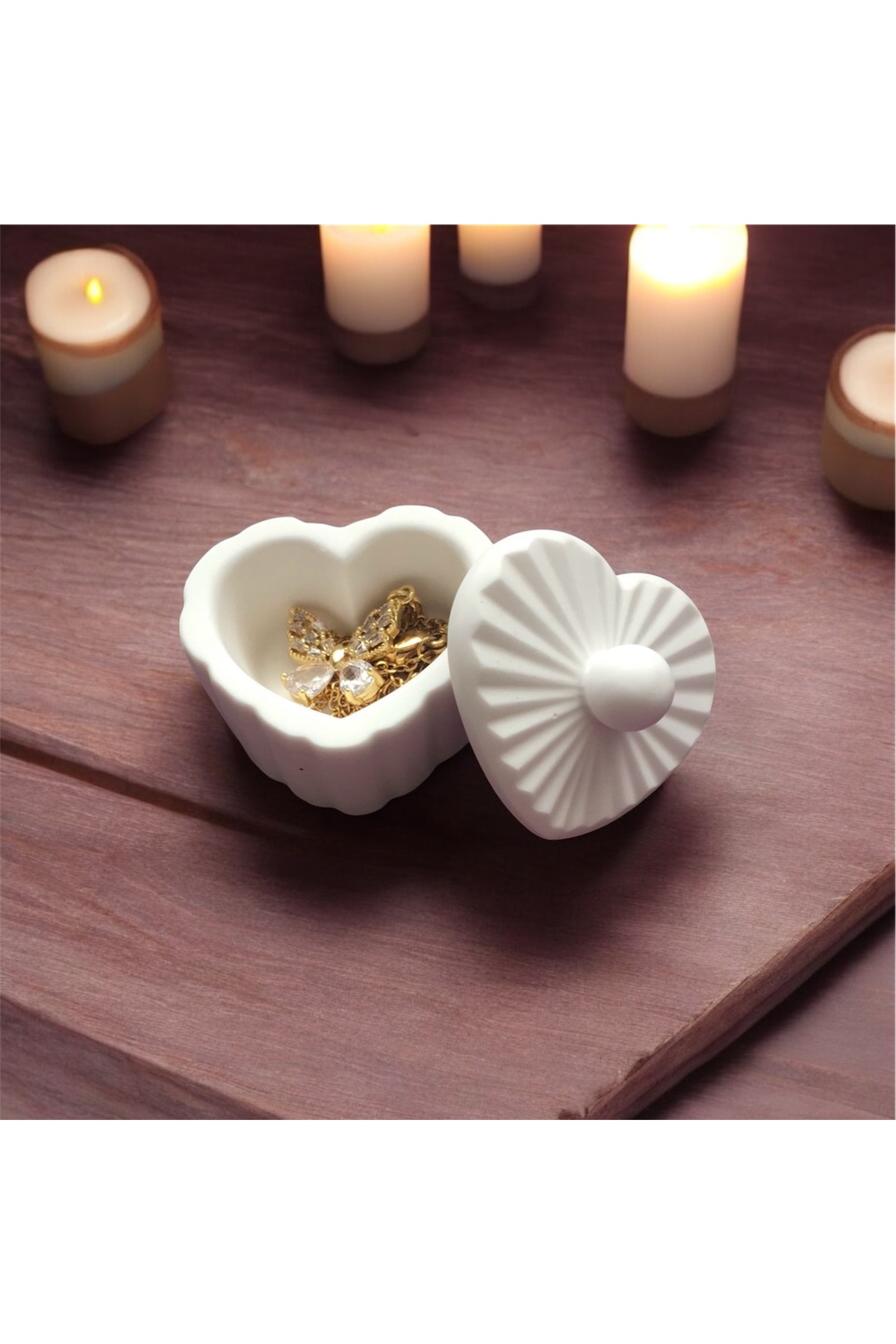 10 Adet Kalp Şeklinde Takı Kutusu - Kolye & Yüzük & Bileklik Kutusu - Organizer