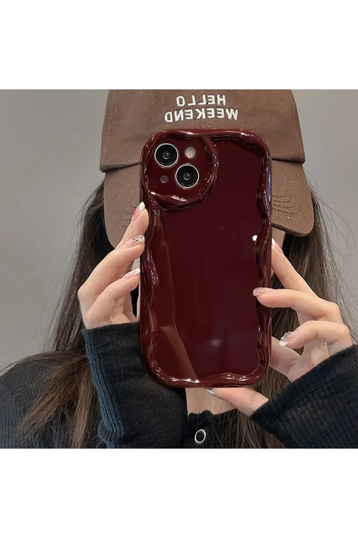 iPhone 13 - Şık Parlak Bordo Renkli Darbeye Dayanıklı Telefon Kılıfı