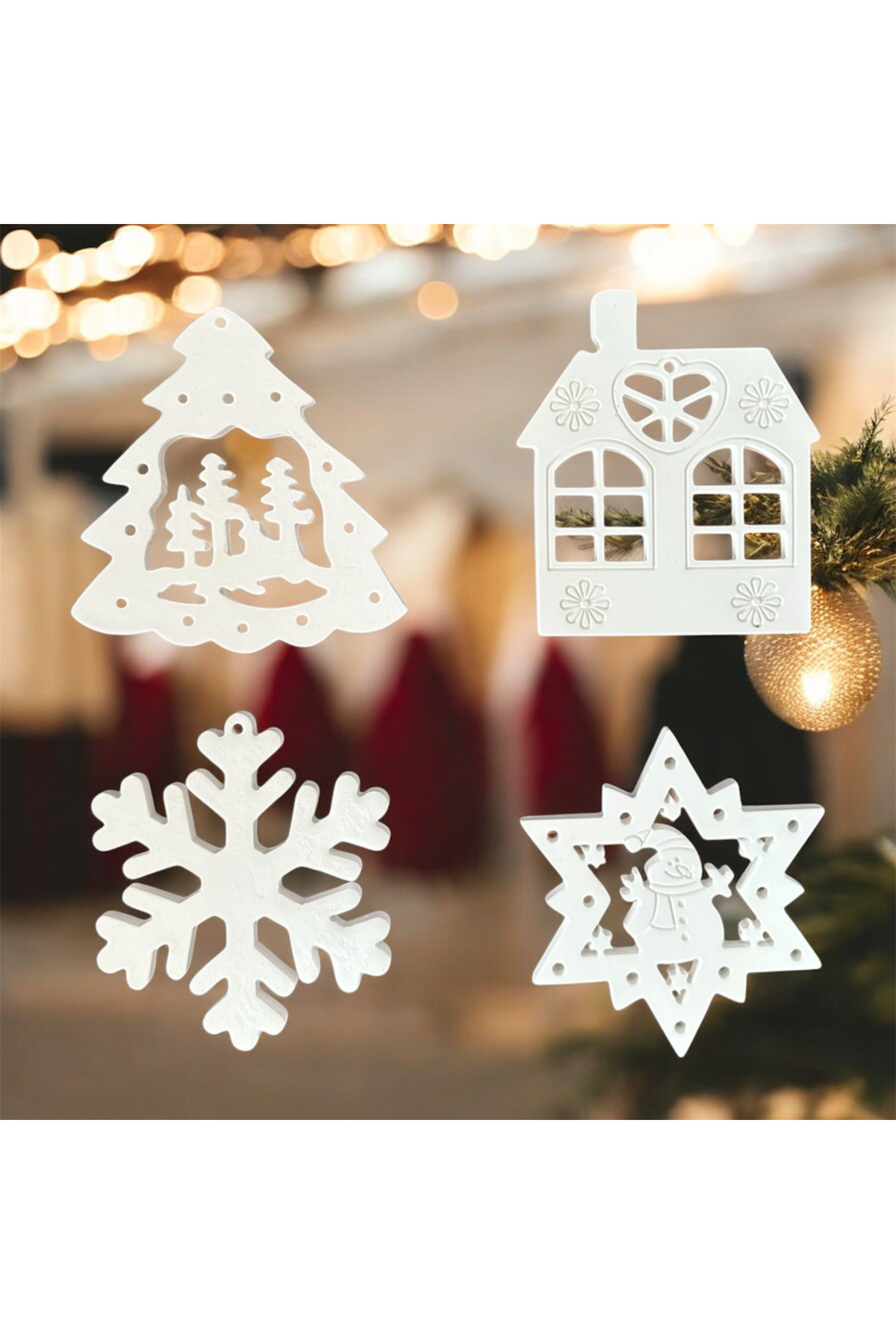 4 Adet Yılbaşı Çam Ağacı Süsü - Merry Christmas Dekor Noel