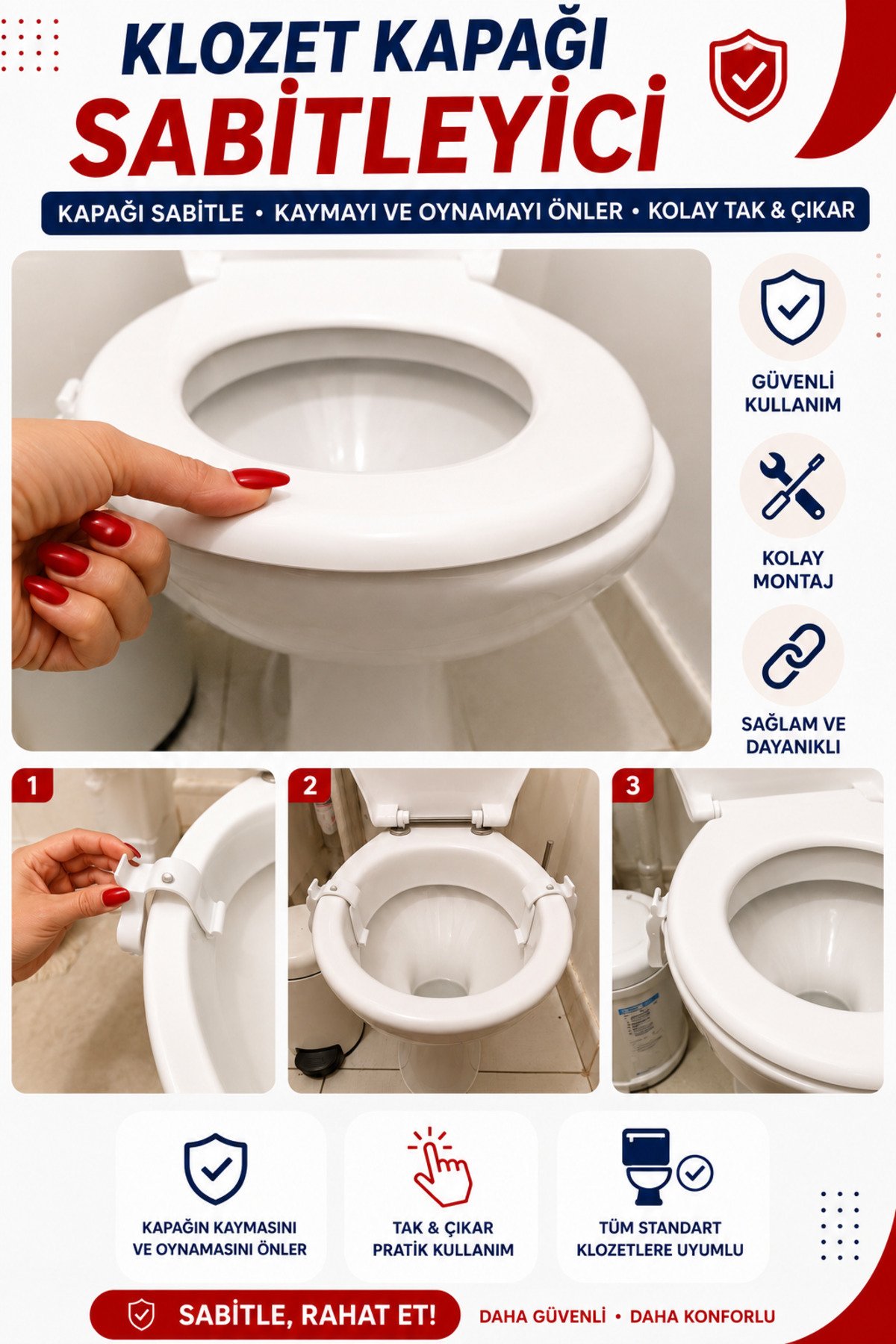 Klozet Kapağı Sabitleyici 2’li Set – Klozet Kapağı Kaymasını Önleyen Aparat – Universal WC Klozet Kapağı Sabitleme Klipsi – Kolay Tak Çıkar