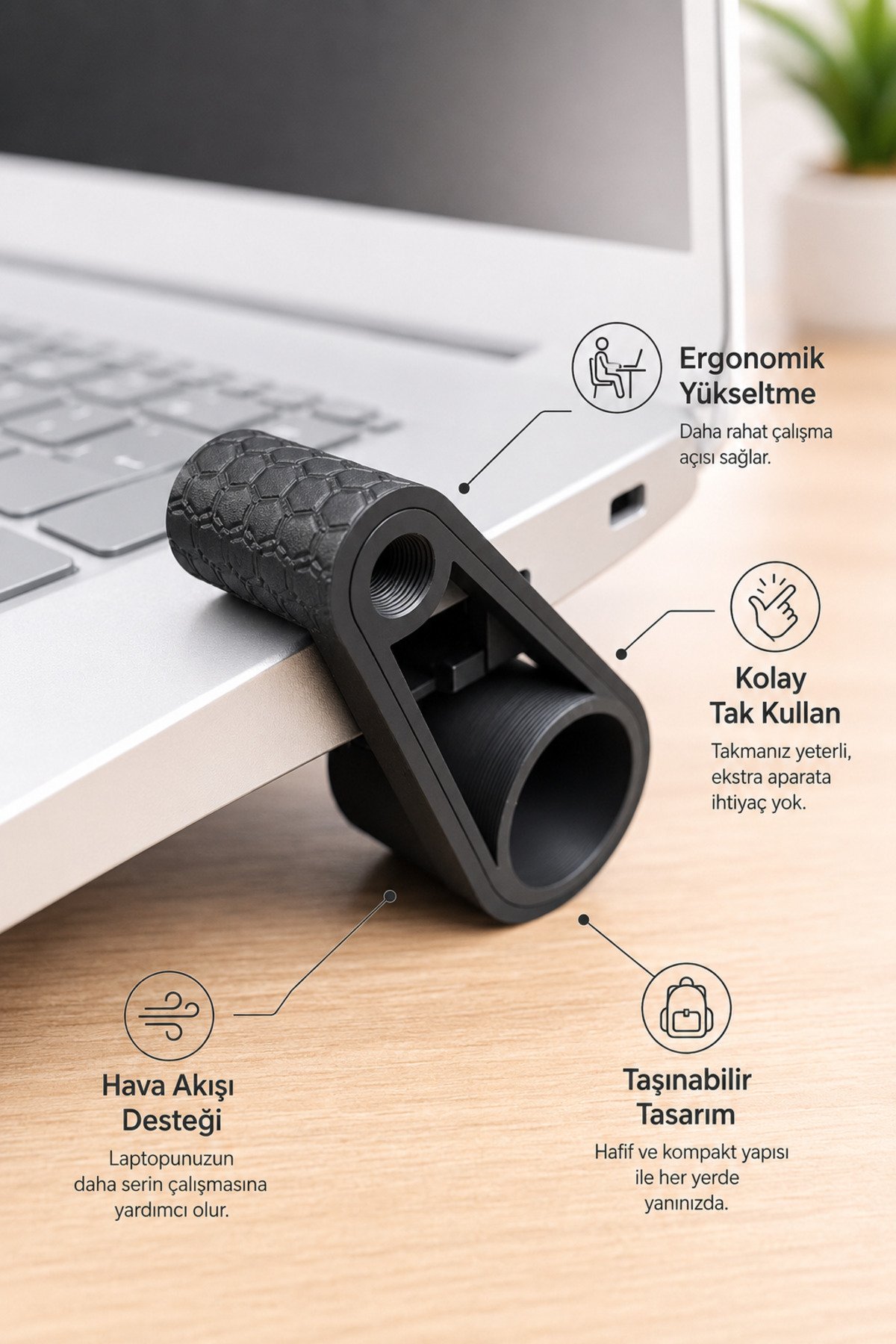 Pratik Laptop Standı | Taşınabilir Notebook Yükseltici Aparat | Ergonomik Duruş Destekli