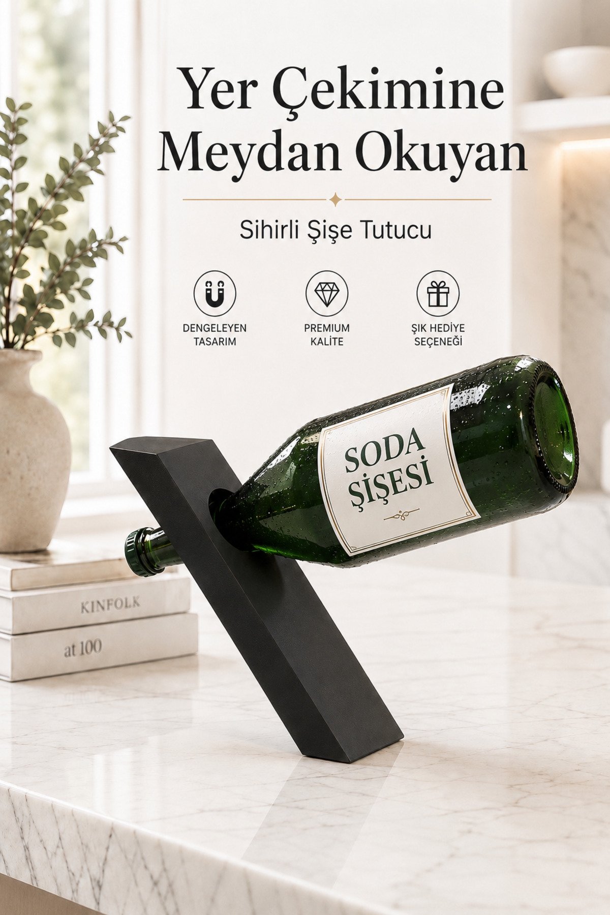 Yer Çekimine Meydan Okuyan Sihirli Şişe Tutucu - Siyah Dekoratif Denge Standı Premium