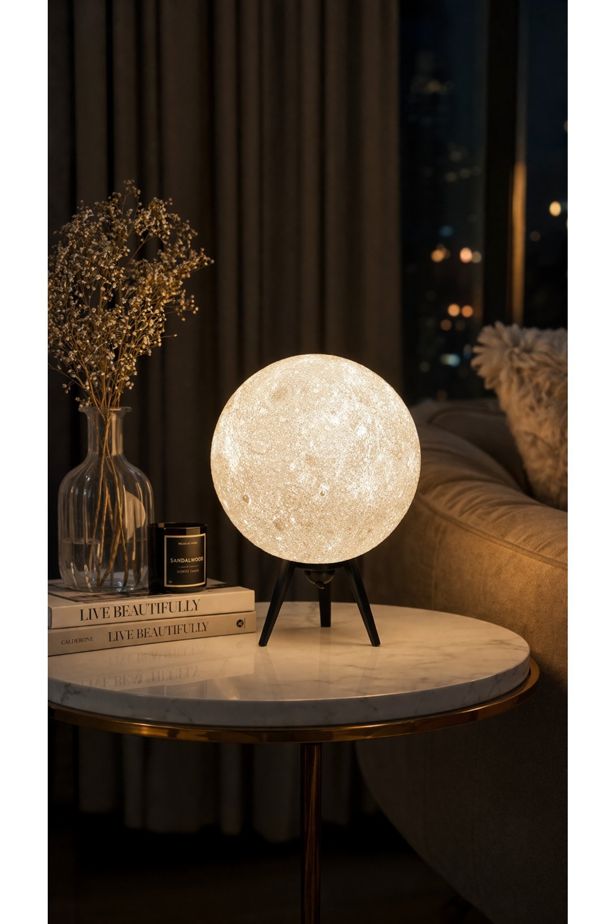 23 cm Ay Lambası Masa Lambası 3 Ayaklı Dekoratif Gece Lambası Başucu Abajur Modern Led Ay Işığı
